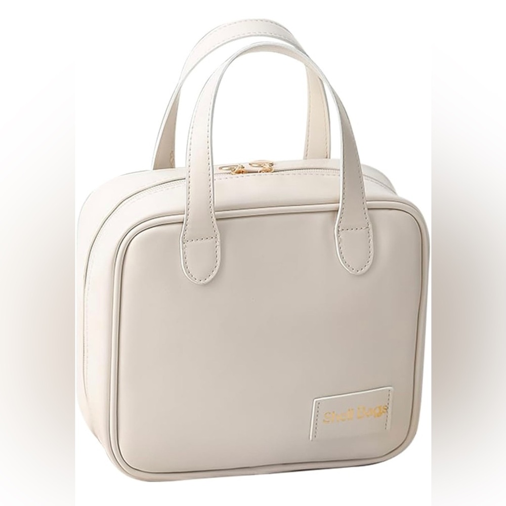 New Makeup Bag Waterproof PU Leather Storage Organizer Travel cosmetics Beige